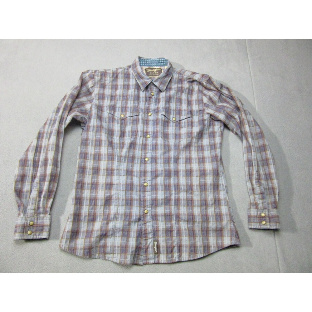 Wrangler Shirt Mens 2XL Blue Plaid Pearl Snap Retro Western Cowboy Long Sleeve